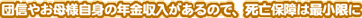 団信やお母様自身の年金収入があるので、死亡保障は最小限に