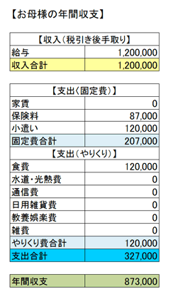 お母様の年間収支