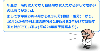 年金は一時的収入でなく継続的な収入だから少しでも多いのはありがたいよ