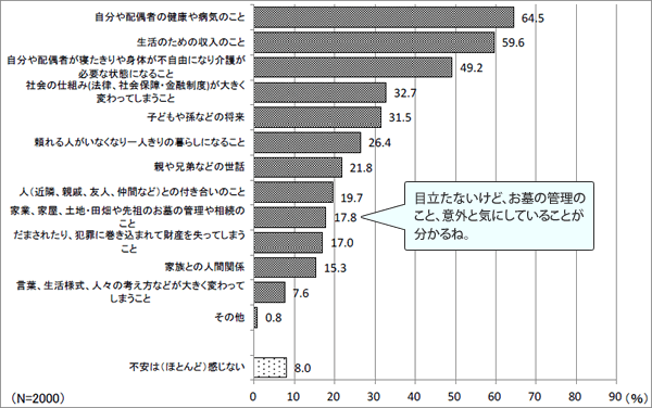 将来の生活での不安を感じるもの